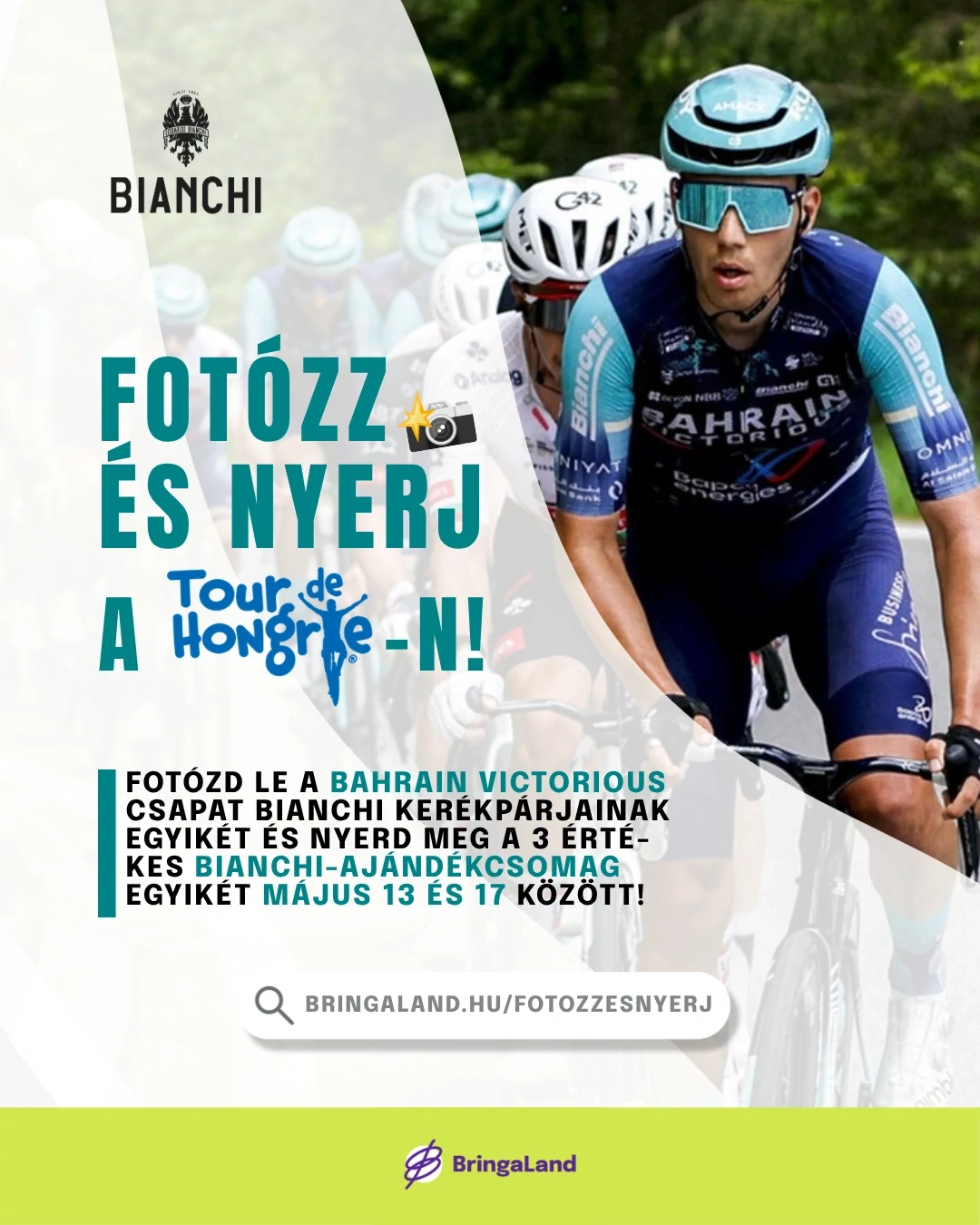 Tour de Hongrie fotós játék kreatív banner BringaLand és Bianchi témával