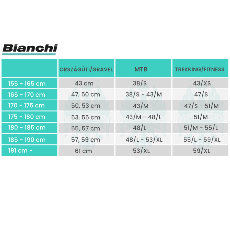 Bianchi size hot sale chart